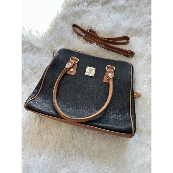 I Medici Firenze Black Pebbled Leather Satchel w/ Brown Trim & Detachable Strap - Picture 1 of 6